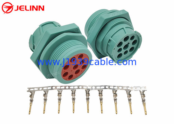 Green Threaded Type 2 Deutsch 9 Pin J1939 Male Plug Connector with 9 Pins
