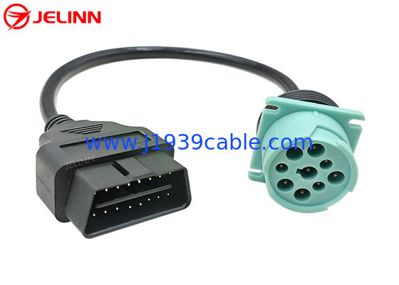 Green Deutsch 9 Pin J1939 Male to J1962 OBD2 OBDII 16 Pin Male Cable