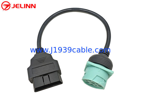 Green Deutsch 9 Pin J1939 Male to J1962 OBD2 OBDII 16 Pin Male Cable